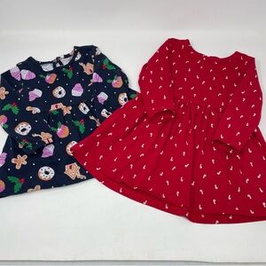 Toddler 2pk LS Casual Holiday Navy Sweets Red Candy Cane Dresses Size 12-18m